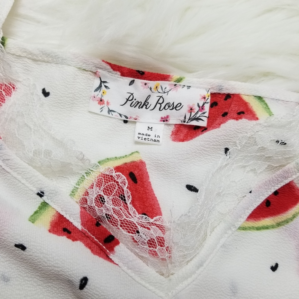 🌻Pink Rose watermelon print lace cami size M